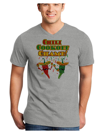 Chili Cookoff Champ! Chile Peppers Adult V-Neck T-shirt-Mens V-Neck T-Shirt-TooLoud-HeatherGray-Small-Davson Sales