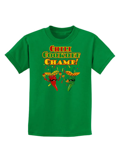 Chili Cookoff Champ! Chile Peppers Childrens Dark T-Shirt-Childrens T-Shirt-TooLoud-Kelly-Green-X-Small-Davson Sales