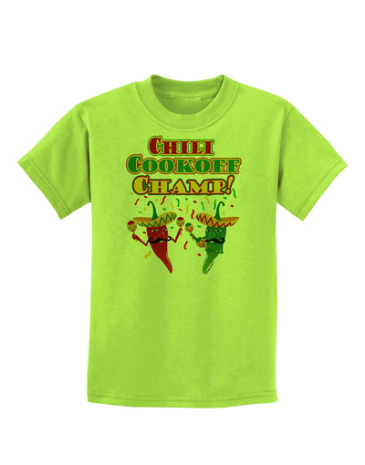 Chili Cookoff Champ! Chile Peppers Childrens T-Shirt-Childrens T-Shirt-TooLoud-Lime-Green-X-Small-Davson Sales