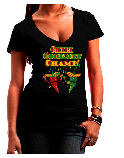 Chili Cookoff Champ! Chile Peppers Juniors V-Neck Dark T-Shirt-Womens V-Neck T-Shirts-TooLoud-Black-Juniors Fitted Small-Davson Sales