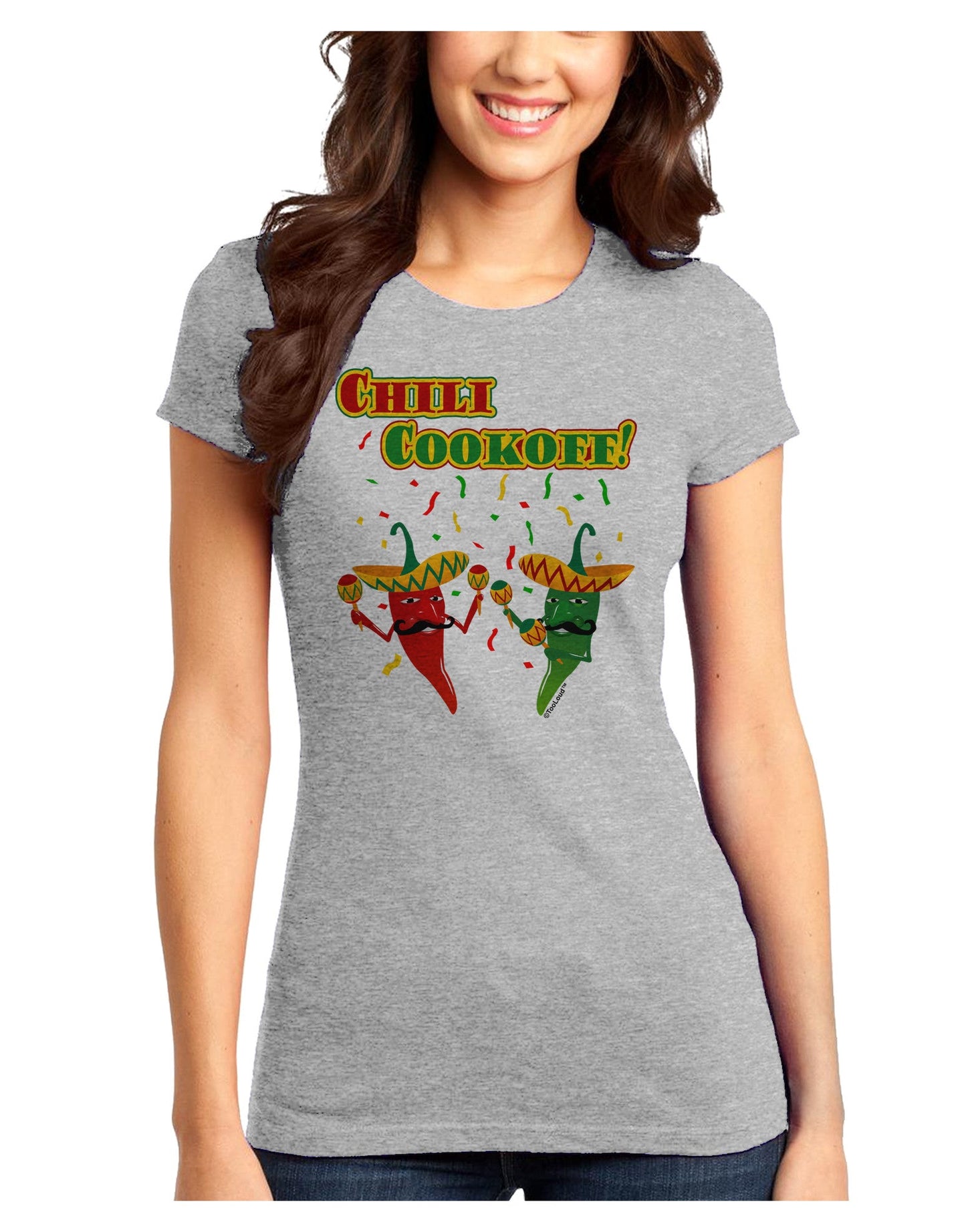 Chili Cookoff! Chile Peppers Juniors T-Shirt-Womens Juniors T-Shirt-TooLoud-Ash-Gray-Juniors Fitted X-Small-Davson Sales