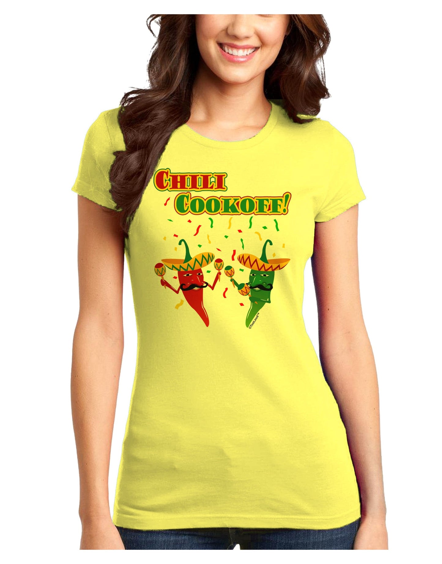 Chili Cookoff! Chile Peppers Juniors T-Shirt-Womens Juniors T-Shirt-TooLoud-Yellow-Juniors Fitted X-Small-Davson Sales