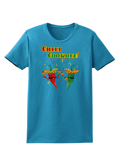 Chili Cookoff! Chile Peppers Womens Dark T-Shirt-TooLoud-Turquoise-X-Small-Davson Sales