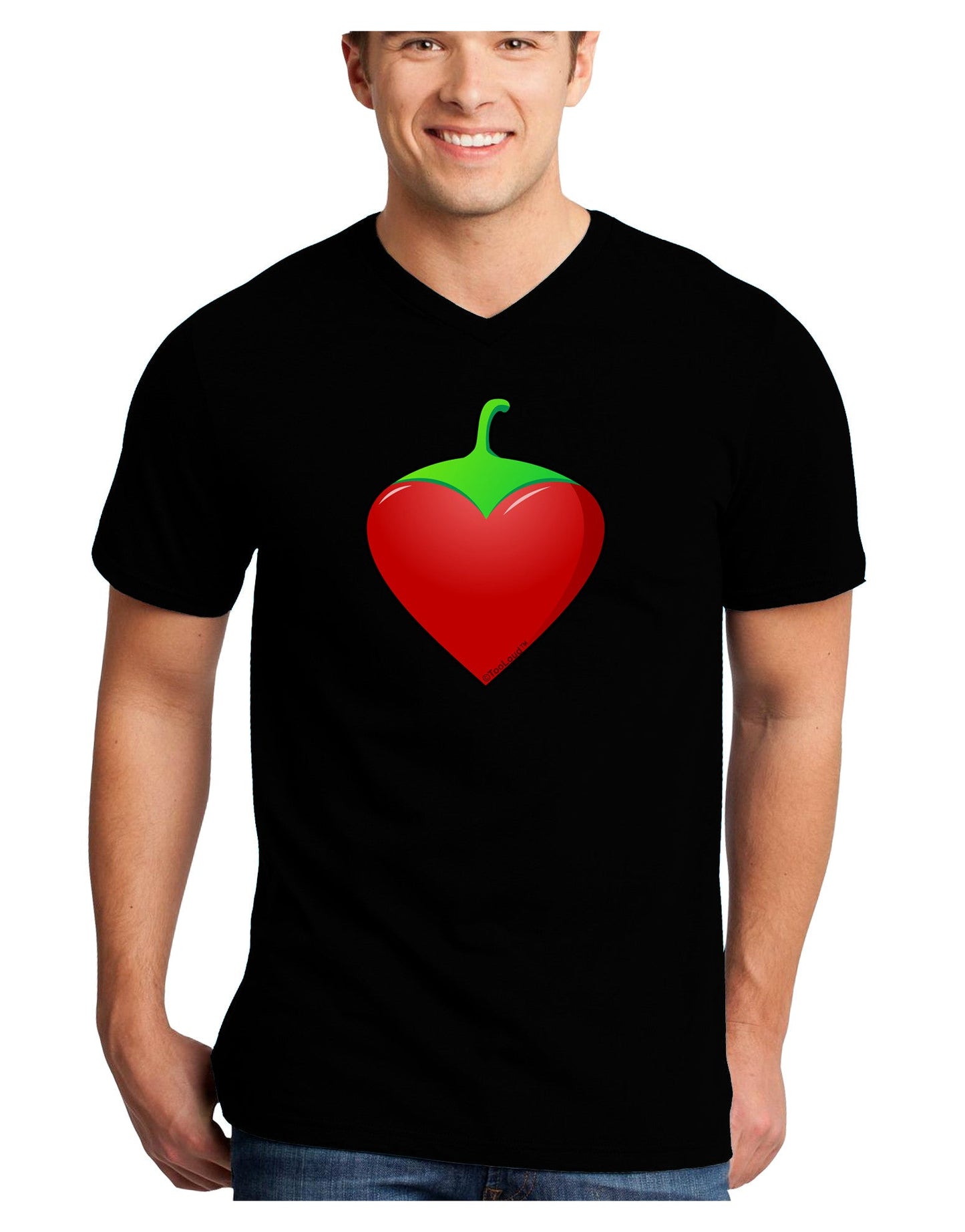 Chili Pepper Heart Adult Dark V-Neck T-Shirt-TooLoud-Black-Small-Davson Sales
