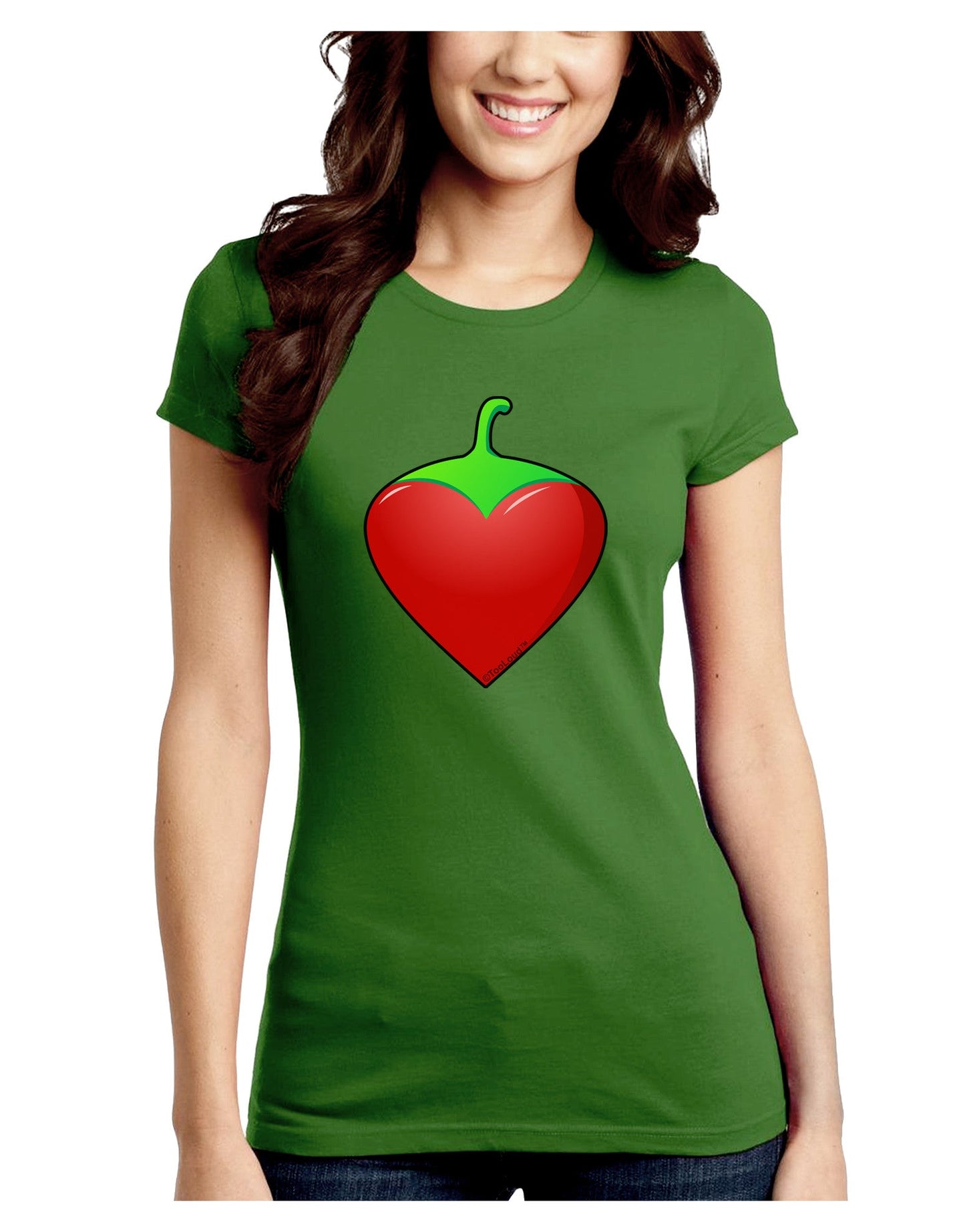 Chili Pepper Heart Juniors Petite Crew Dark T-Shirt-T-Shirts Juniors Tops-TooLoud-Kiwi-Green-Juniors Fitted Small-Davson Sales