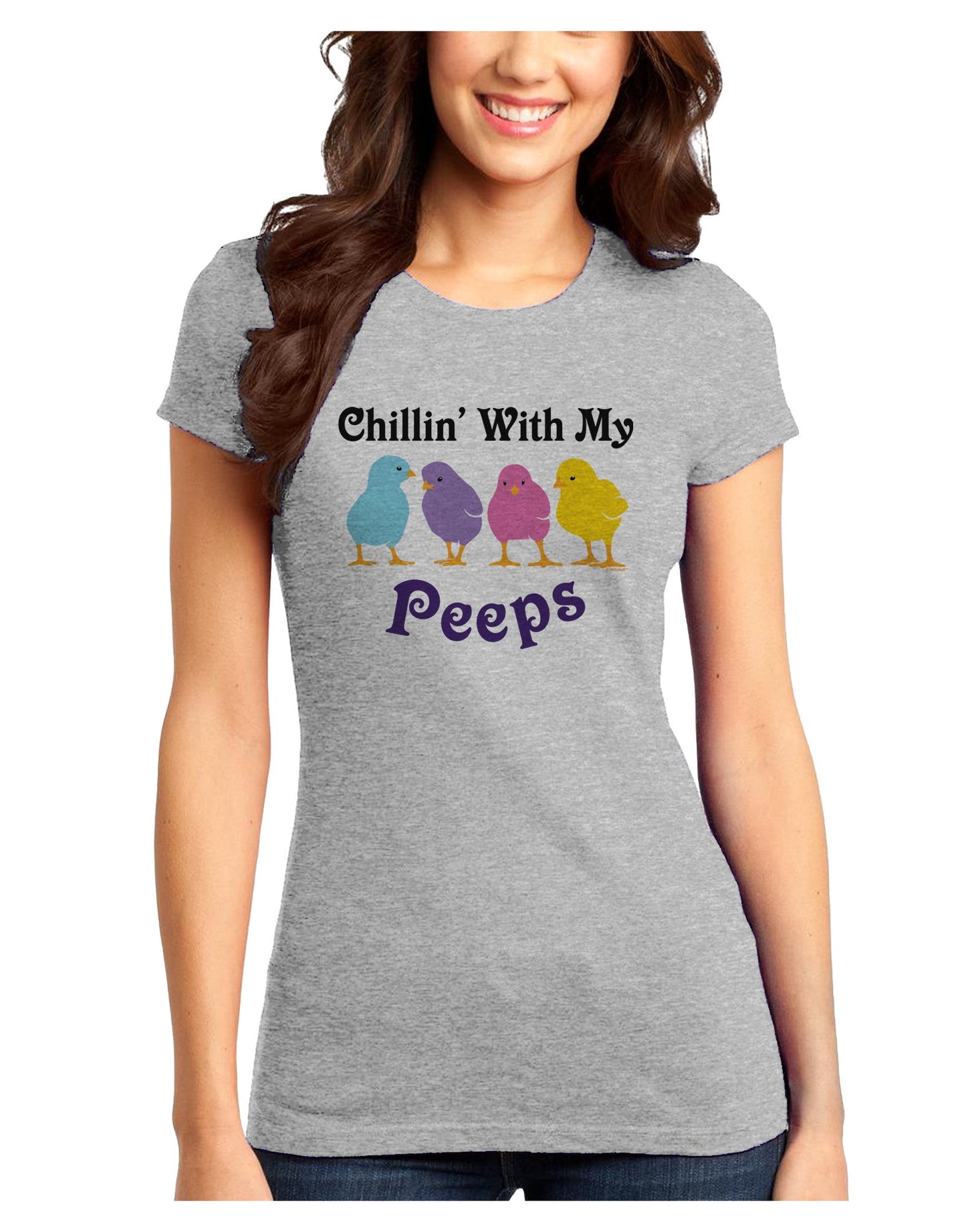 Chillin With My Peeps Juniors T-Shirt-Womens Juniors T-Shirt-TooLoud-Ash-Gray-Juniors Fitted X-Small-Davson Sales