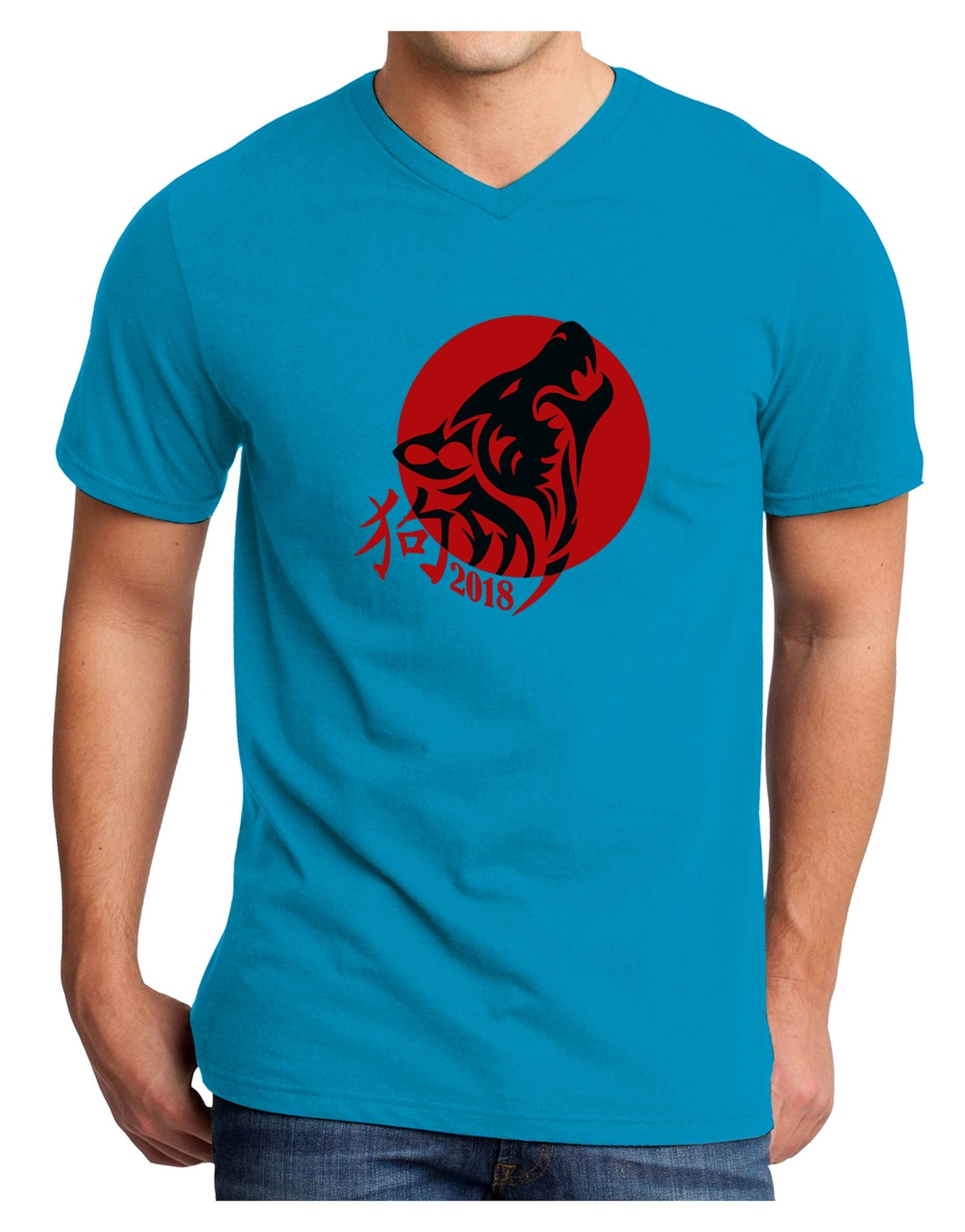 Chinese New Year 2018 Dog Adult Dark V-Neck T-Shirt by TooLoud-TooLoud-Turquoise-Small-Davson Sales