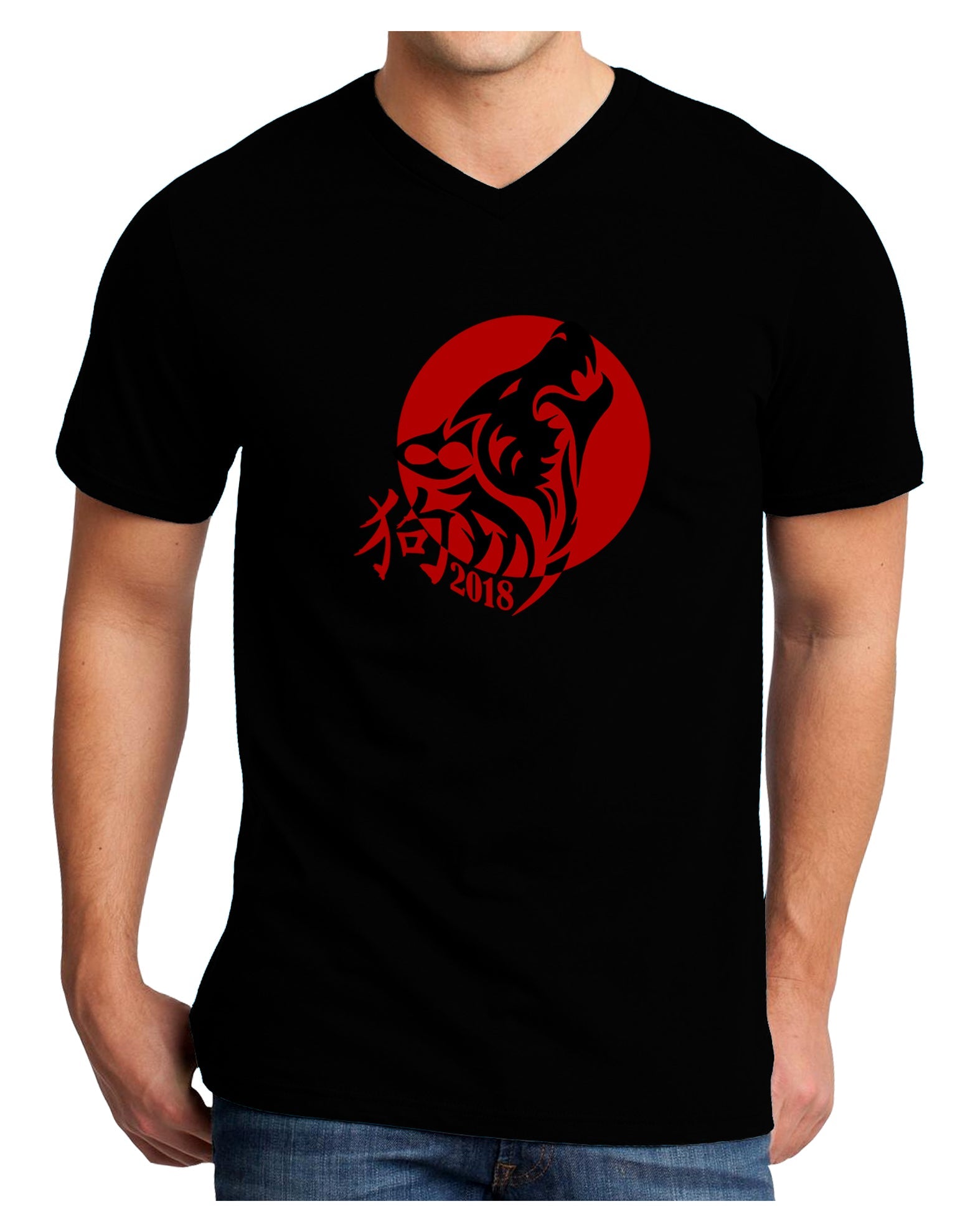 Chinese New Year 2018 Dog Adult Dark V-Neck T-Shirt by TooLoud-TooLoud-Black-Small-Davson Sales