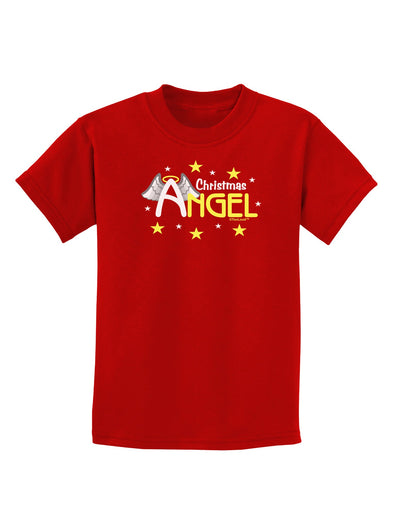 Christmas Angel Text Childrens Dark T-Shirt-Childrens T-Shirt-TooLoud-Red-X-Small-Davson Sales