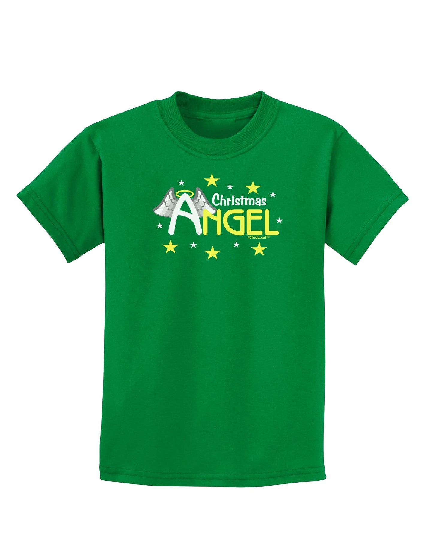 Christmas Angel Text Childrens Dark T-Shirt-Childrens T-Shirt-TooLoud-Kelly-Green-X-Small-Davson Sales