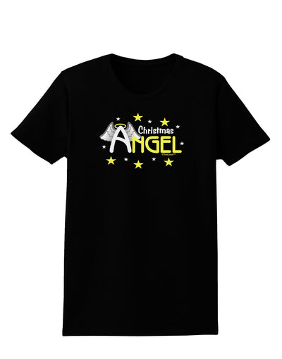 Christmas Angel Text Womens Dark T-Shirt-TooLoud-Black-X-Small-Davson Sales