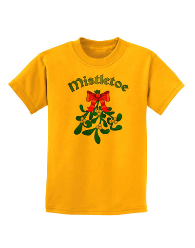 Christmas Kiss Mistletoe Childrens T-Shirt-Childrens T-Shirt-TooLoud-Gold-X-Small-Davson Sales
