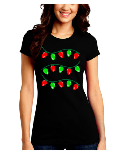 Christmas Lights Red and Green Juniors Crew Dark T-Shirt-T-Shirts Juniors Tops-TooLoud-Black-Juniors Fitted Small-Davson Sales