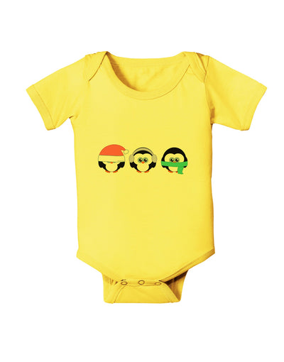 Christmas Penguins See No Evil Hear No Evil Speak No Evil Baby Romper Bodysuit-Baby Romper-TooLoud-Yellow-06-Months-Davson Sales