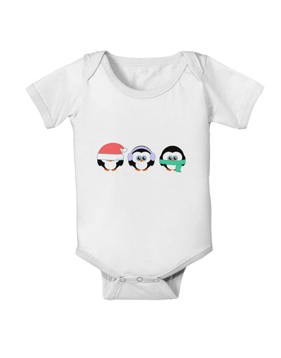 Christmas Penguins See No Evil Hear No Evil Speak No Evil Baby Romper Bodysuit-Baby Romper-TooLoud-White-06-Months-Davson Sales