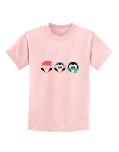 Christmas Penguins See No Evil Hear No Evil Speak No Evil Childrens T-Shirt-Childrens T-Shirt-TooLoud-PalePink-X-Small-Davson Sales