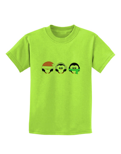 Christmas Penguins See No Evil Hear No Evil Speak No Evil Childrens T-Shirt-Childrens T-Shirt-TooLoud-Lime-Green-X-Small-Davson Sales