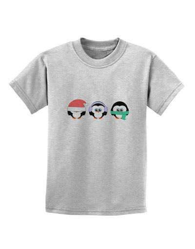 Christmas Penguins See No Evil Hear No Evil Speak No Evil Childrens T-Shirt-Childrens T-Shirt-TooLoud-AshGray-X-Small-Davson Sales