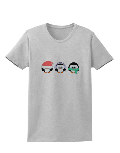 Christmas Penguins See No Evil Hear No Evil Speak No Evil Womens T-Shirt-Womens T-Shirt-TooLoud-AshGray-X-Small-Davson Sales