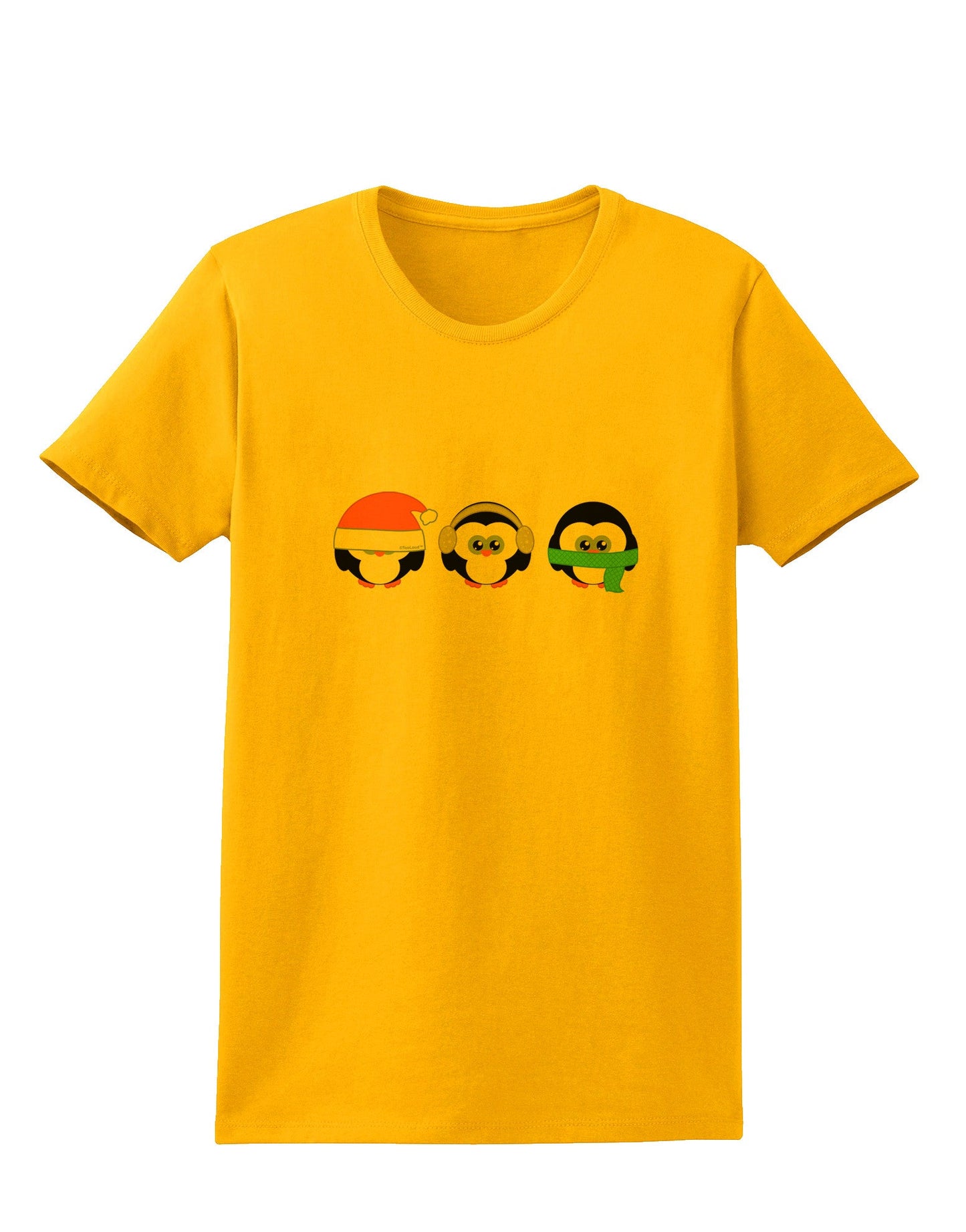 Christmas Penguins See No Evil Hear No Evil Speak No Evil Womens T-Shirt-Womens T-Shirt-TooLoud-Gold-X-Small-Davson Sales