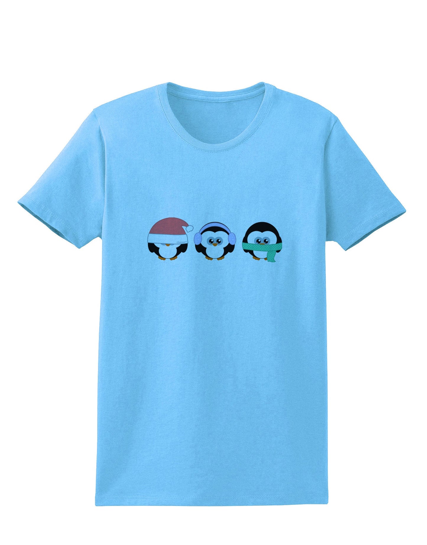 Christmas Penguins See No Evil Hear No Evil Speak No Evil Womens T-Shirt-Womens T-Shirt-TooLoud-Aquatic-Blue-X-Small-Davson Sales