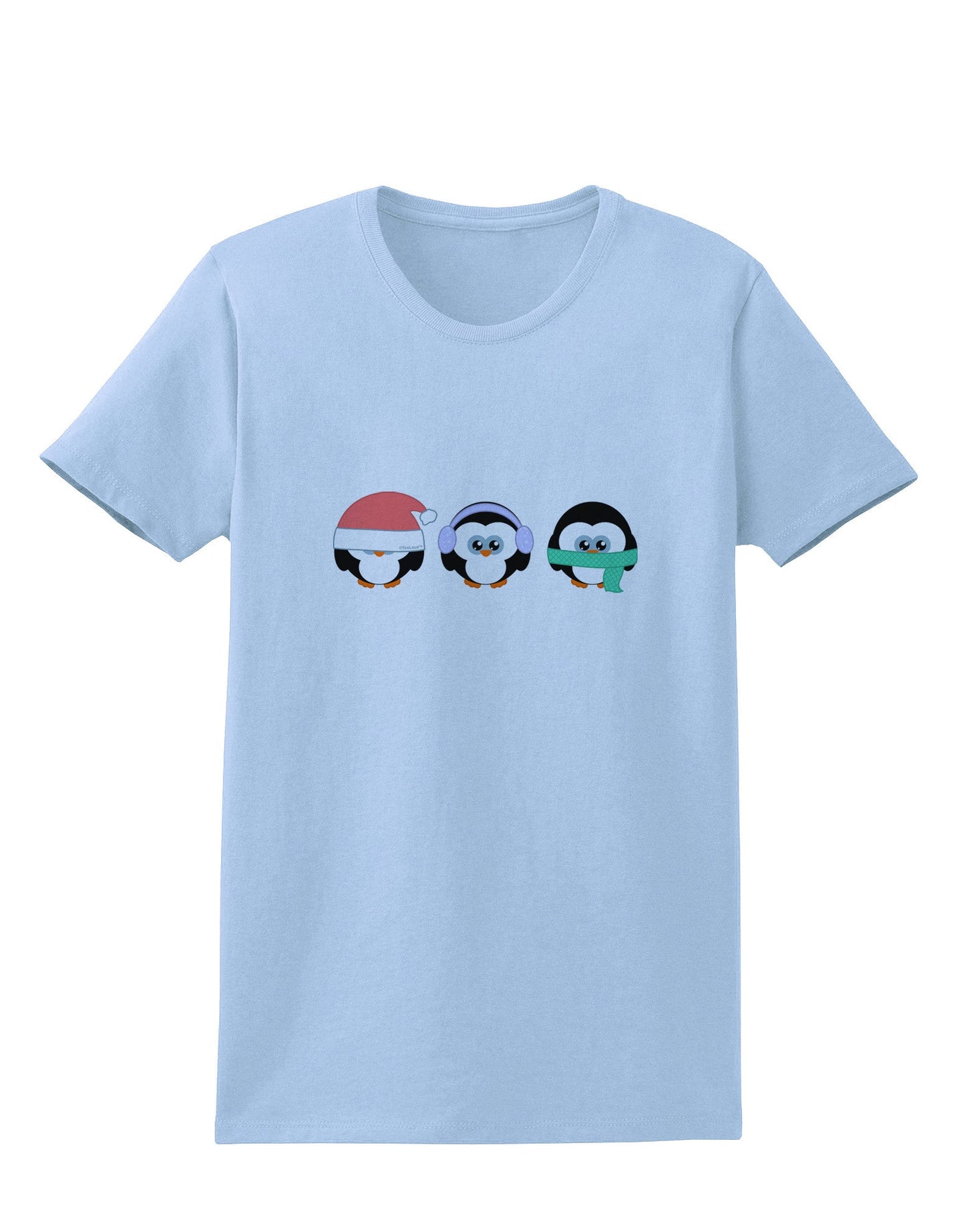 Christmas Penguins See No Evil Hear No Evil Speak No Evil Womens T-Shirt-Womens T-Shirt-TooLoud-Light-Blue-X-Small-Davson Sales