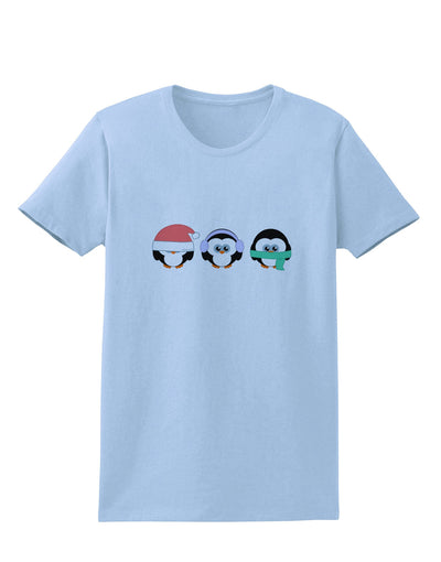 Christmas Penguins See No Evil Hear No Evil Speak No Evil Womens T-Shirt-Womens T-Shirt-TooLoud-Light-Blue-X-Small-Davson Sales