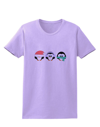 Christmas Penguins See No Evil Hear No Evil Speak No Evil Womens T-Shirt-Womens T-Shirt-TooLoud-Lavender-X-Small-Davson Sales