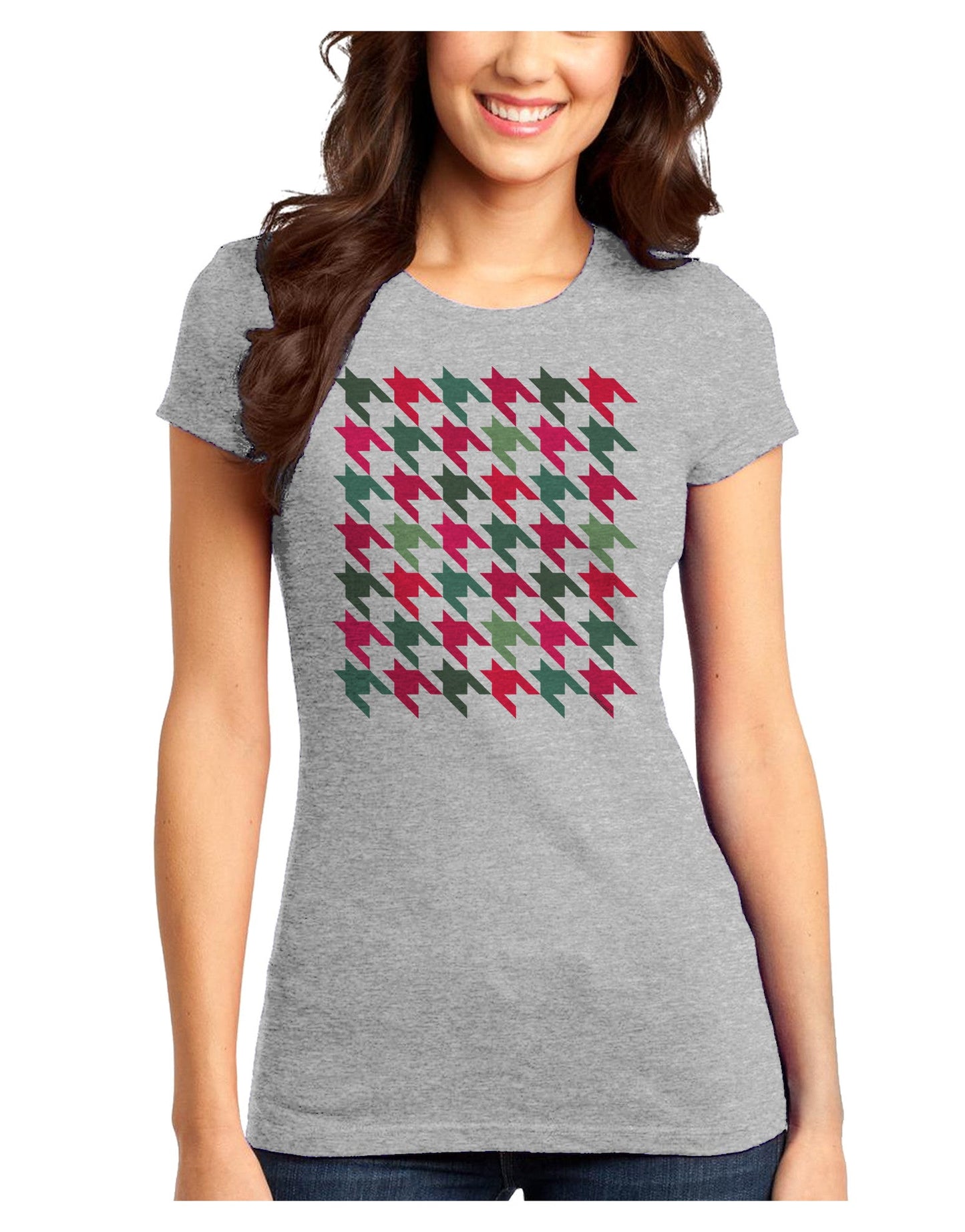 Christmas Red and Green Houndstooth Juniors T-Shirt-Womens Juniors T-Shirt-TooLoud-Ash-Gray-Juniors Fitted XS-Davson Sales