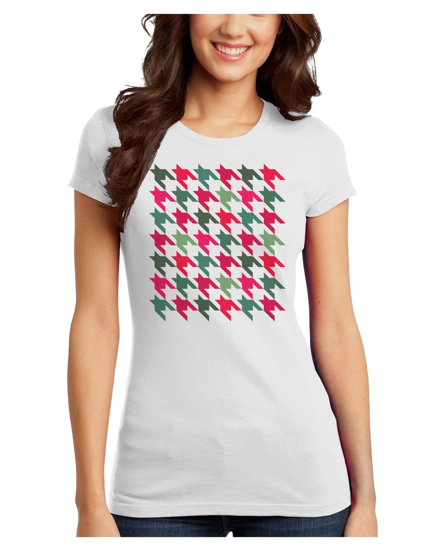 Christmas Red and Green Houndstooth Juniors T-Shirt-Womens Juniors T-Shirt-TooLoud-White-Juniors Fitted XS-Davson Sales