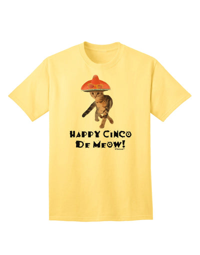 Cinco de Meow Adult T-Shirt featuring a Playful Cat with a Pink Sombrero, exclusively by TooLoud-Mens T-shirts-TooLoud-Yellow-Small-Davson Sales