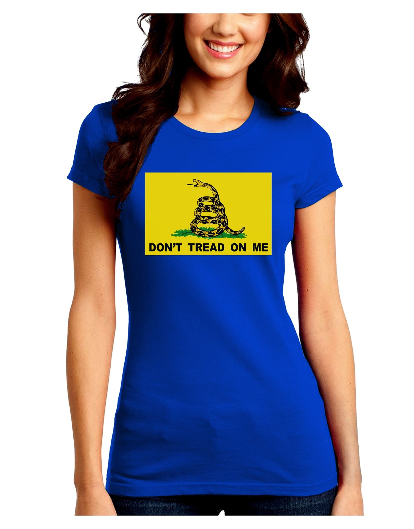 Classic Gadsden Flag Don't Tread On Me Juniors Crew Dark T-Shirt-T-Shirts Juniors Tops-TooLoud-Royal-Blue-Juniors Fitted Small-Davson Sales