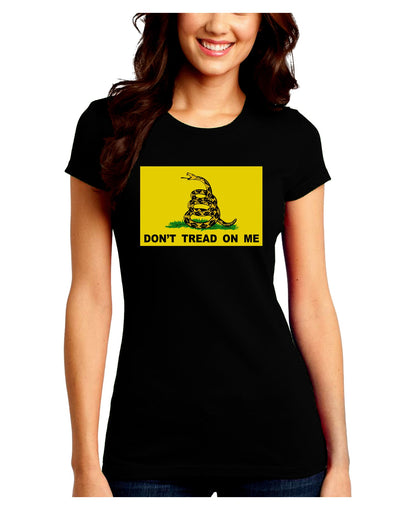 Classic Gadsden Flag Don't Tread On Me Juniors Crew Dark T-Shirt-T-Shirts Juniors Tops-TooLoud-Black-Juniors Fitted Small-Davson Sales