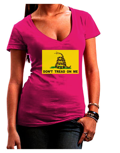 Classic Gadsden Flag Don't Tread On Me Juniors V-Neck Dark T-Shirt-Womens V-Neck T-Shirts-TooLoud-Hot-Pink-Small-Davson Sales