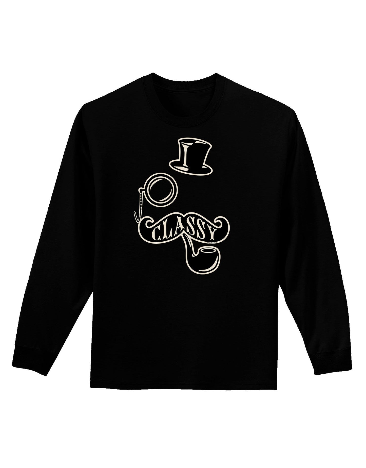 Classy Tophat Mustache Pipe and Monocle Adult Long Sleeve Dark T-Shirt-TooLoud-Black-Small-Davson Sales