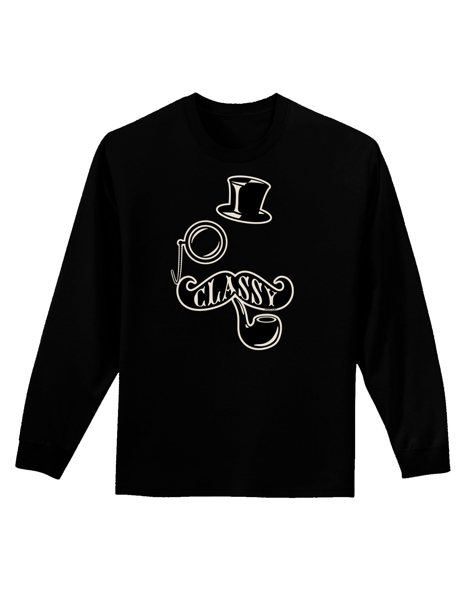 Classy Tophat Mustache Pipe and Monocle Adult Long Sleeve Dark T-Shirt-TooLoud-Black-Small-Davson Sales