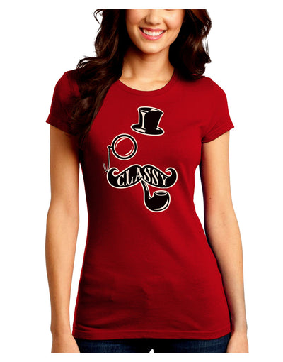 Classy Tophat Mustache Pipe and Monocle Juniors Crew Dark T-Shirt-T-Shirts Juniors Tops-TooLoud-Red-Juniors Fitted Small-Davson Sales