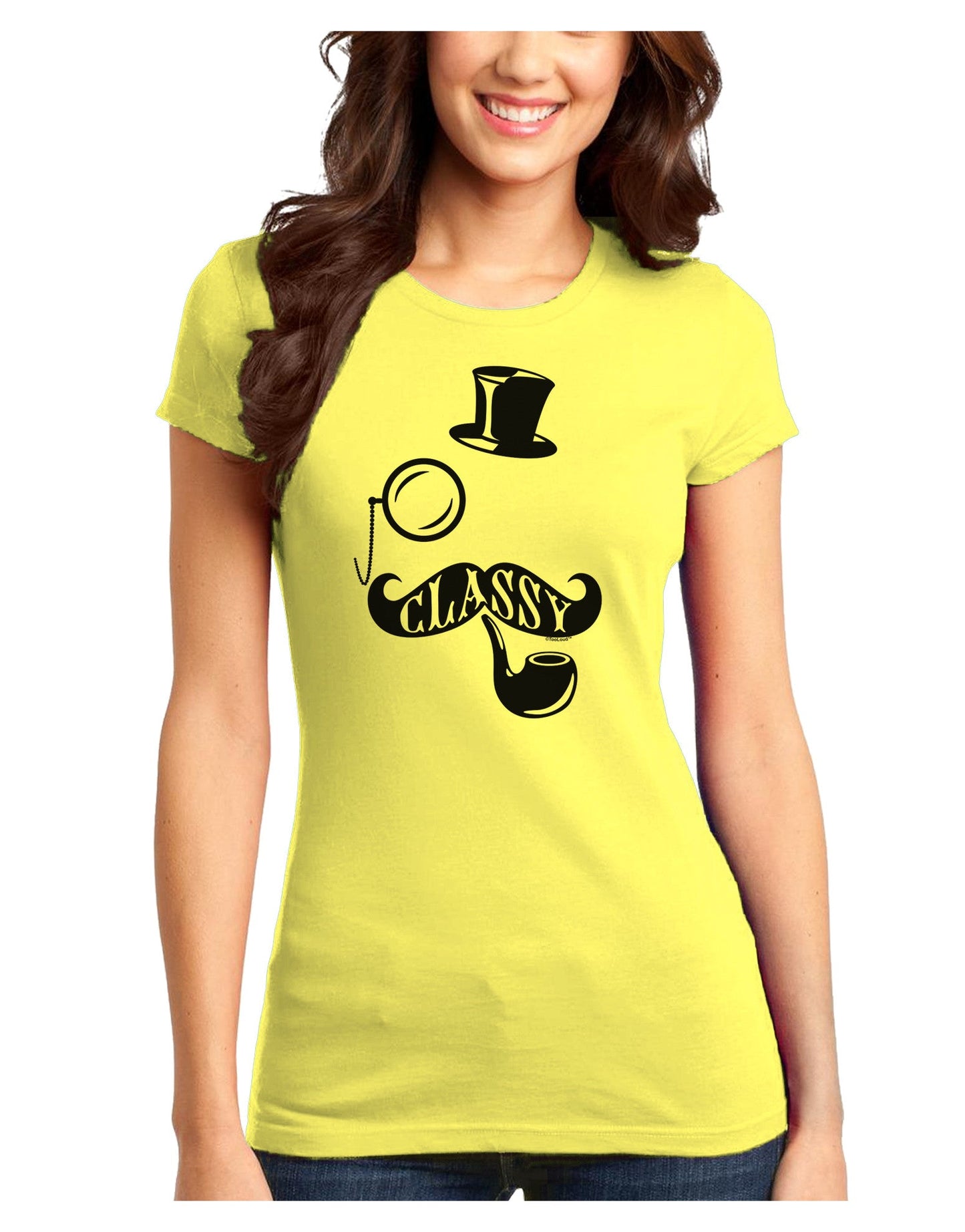 Classy Tophat Mustache Pipe and Monocle Juniors T-Shirt-Womens Juniors T-Shirt-TooLoud-Yellow-Juniors Fitted X-Small-Davson Sales