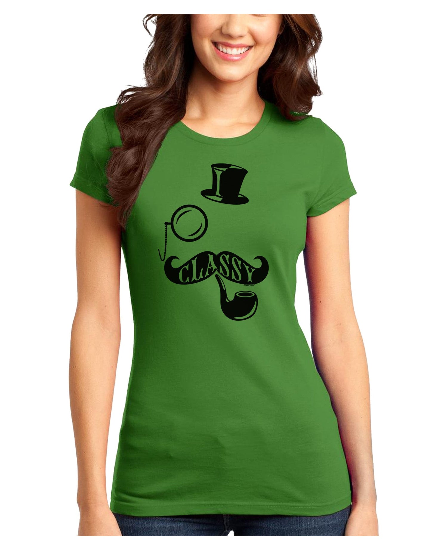 Classy Tophat Mustache Pipe and Monocle Juniors T-Shirt-Womens Juniors T-Shirt-TooLoud-Kiwi-Green-Juniors Fitted X-Small-Davson Sales