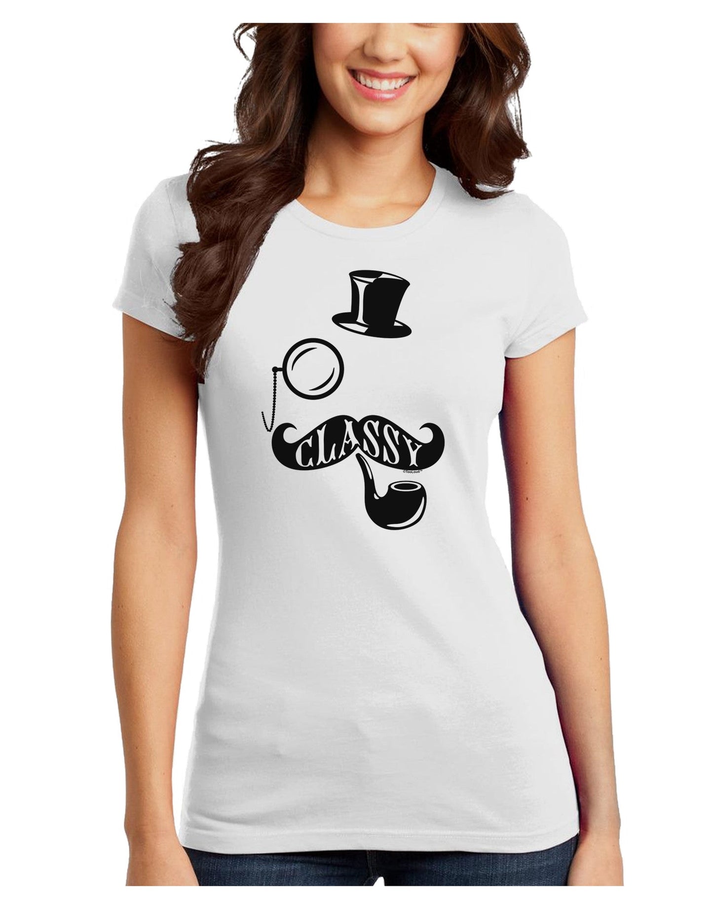 Classy Tophat Mustache Pipe and Monocle Juniors T-Shirt-Womens Juniors T-Shirt-TooLoud-White-Juniors Fitted X-Small-Davson Sales