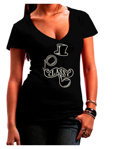 Classy Tophat Mustache Pipe and Monocle Juniors V-Neck Dark T-Shirt-Womens V-Neck T-Shirts-TooLoud-Black-Juniors Fitted Small-Davson Sales