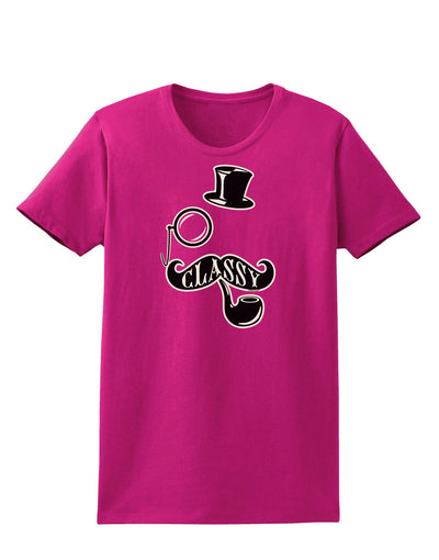 Classy Tophat Mustache Pipe and Monocle Womens Dark T-Shirt-TooLoud-Hot-Pink-Small-Davson Sales