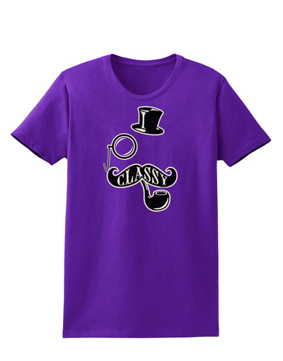 Classy Tophat Mustache Pipe and Monocle Womens Dark T-Shirt-TooLoud-Purple-X-Small-Davson Sales