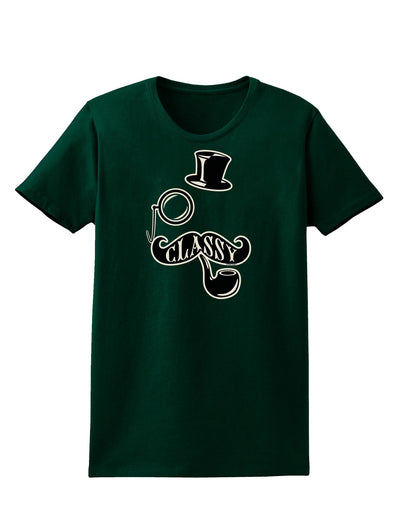 Classy Tophat Mustache Pipe and Monocle Womens Dark T-Shirt-TooLoud-Forest-Green-Small-Davson Sales