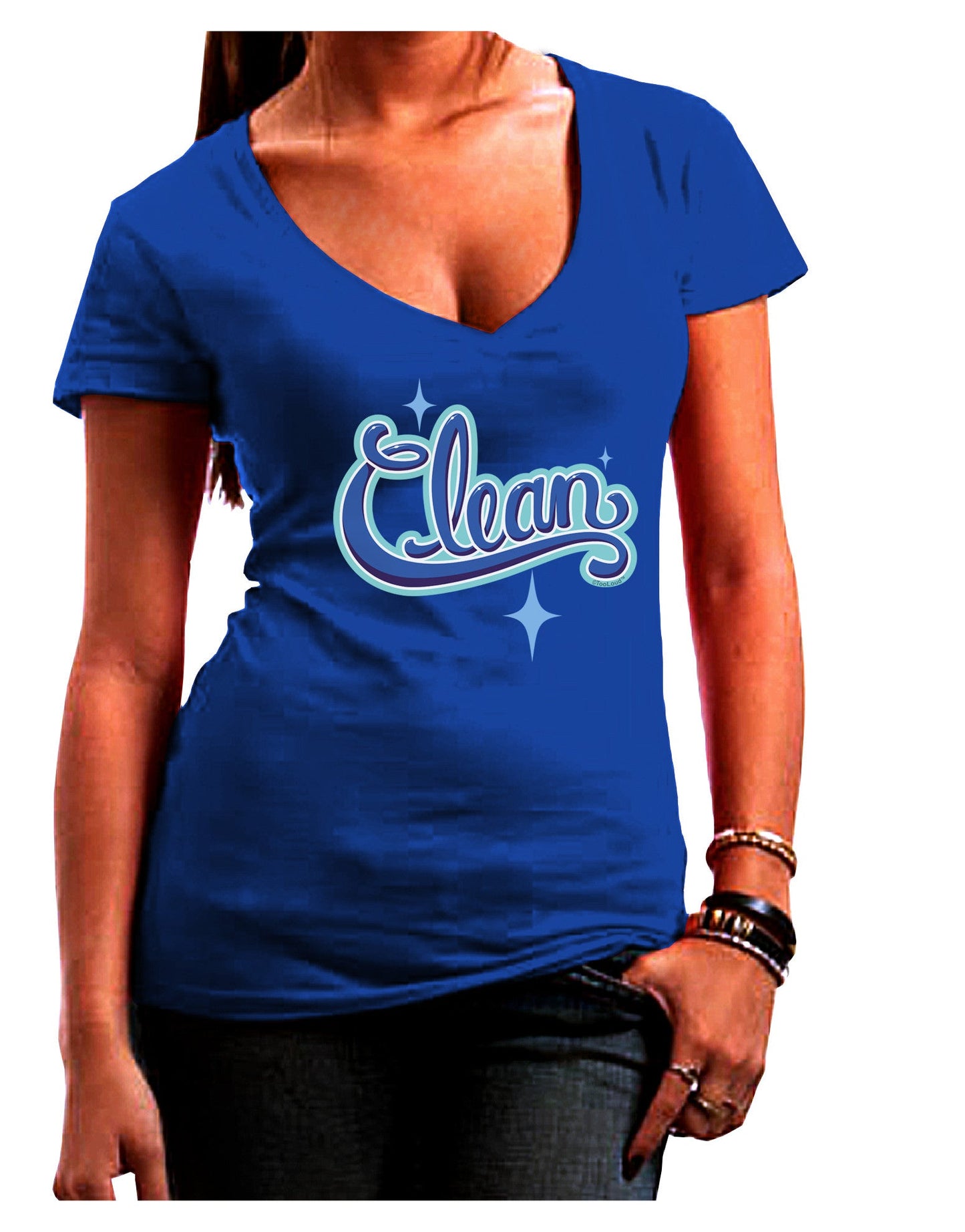 Clean Text Womens V-Neck Dark T-Shirt-Womens V-Neck T-Shirts-TooLoud-Royal-Blue-Juniors Fitted Small-Davson Sales