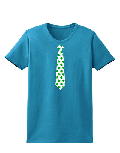 Clover Pattern Tie St Patrick's Day Womens Dark T-Shirt-TooLoud-Turquoise-X-Small-Davson Sales