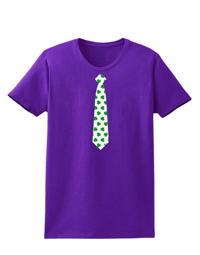 Clover Pattern Tie St Patrick's Day Womens Dark T-Shirt-TooLoud-Purple-X-Small-Davson Sales