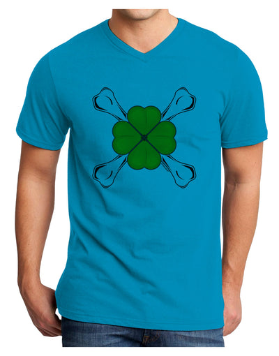 Clover and Crossbones Adult V-Neck T-shirt by TooLoud-Mens V-Neck T-Shirt-TooLoud-Turquoise-Small-Davson Sales