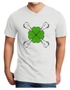 Clover and Crossbones Adult V-Neck T-shirt by TooLoud-Mens V-Neck T-Shirt-TooLoud-White-Small-Davson Sales