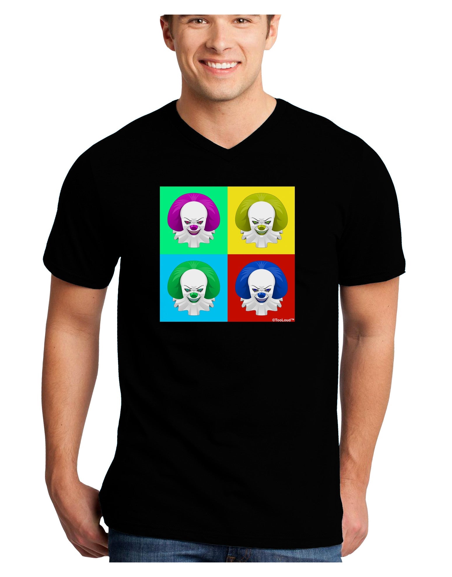 Clown Face Pop Art 2 Adult Dark V-Neck T-Shirt-TooLoud-Black-Small-Davson Sales